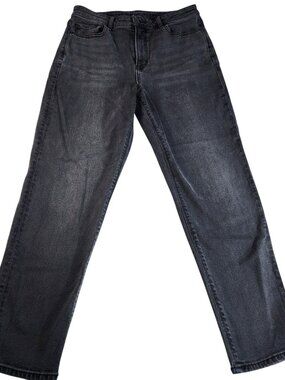 American Eagle Black Mom Jeans Size 10 Regular High Rise Faded Wash Stretch